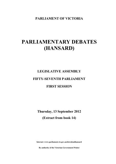 PARLIAMENTARY DEBATES (HANSARD) - Parliament of Victoria