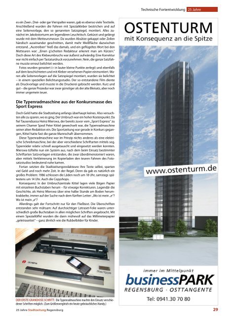 die technische Fortentwicklung der regensburger Stadtzeitung