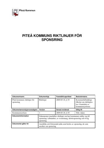 Piteå kommuns riktlinjer för sponsring. PDF, 206 kB