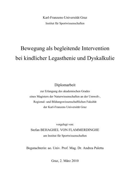 Bewegung als begleitende Intervention bei kindlicher Legasthenie ...