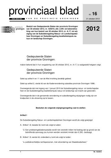 Provinciaal blad 16 van 2012 - Provincie Groningen