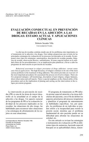 evaluación conductual en prevención de recaídas en la adicción a ...