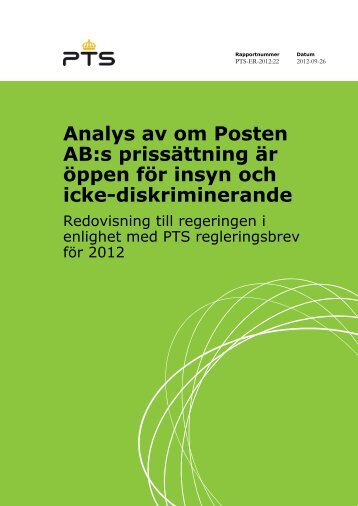 Analys av om Posten ABs prissättning är öppen ... - och Telestyrelsen
