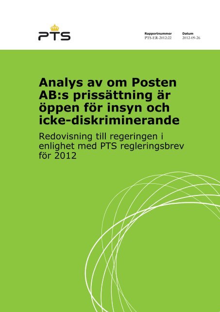 Analys av om Posten ABs prissättning är öppen ... - och Telestyrelsen