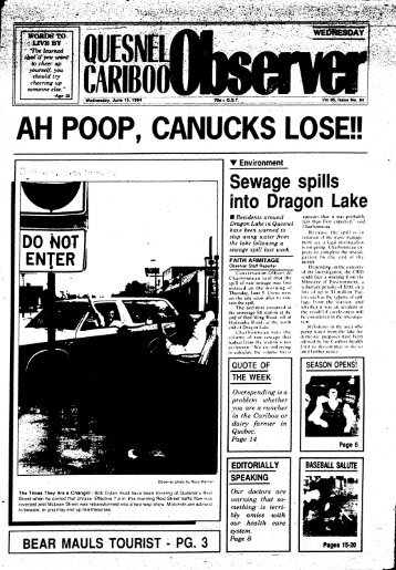 Sewage spills into Dragon Lake - the Quesnel & District Museum ...