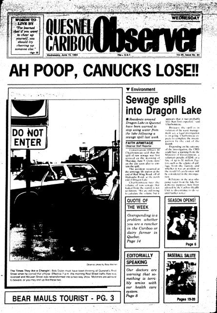 Sewage spills into Dragon Lake - the Quesnel & District Museum ...