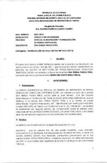 Tribunal Superior de Cartagena (Ovejas- Sucre) 28 ... - Rama Judicial