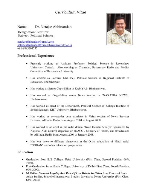 Dr Netaji Abhinandan Ma Mphil Phd Ravenshaw