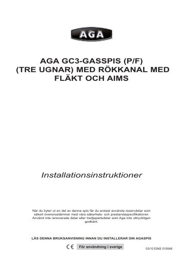 Installationsinstruktioner AGA GC3-GASSPIS (P/F) (TRE ... - Rayburn