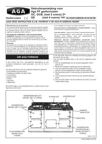 Gebruiksaanwijzing voor Aga PF gasfornuizen GC, GCB ... - Rayburn