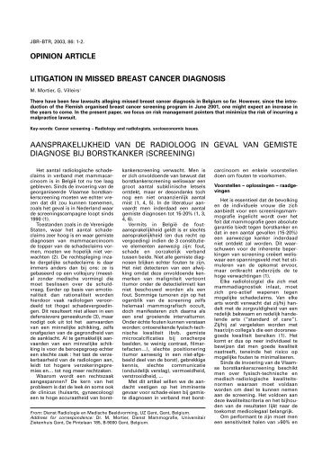 opinion article litigation in missed breast cancer diagnosis ... - rbrs