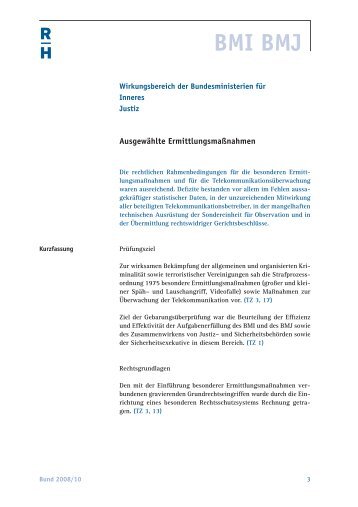 Ausgewählte Ermittlungsmaßnahmen - Der Rechnungshof