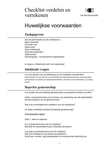 Checklist verdelen en verrekenen Huwelijkse ... - Rechtspraak.nl