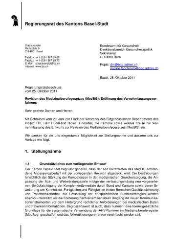 Revision Medizinalberufegesetz - Regierungsrat - Basel-Stadt