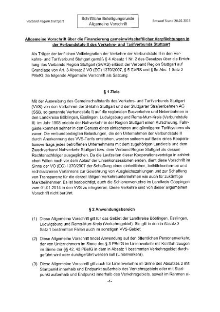 Allgemeine Vorschrift - Verband Region Stuttgart