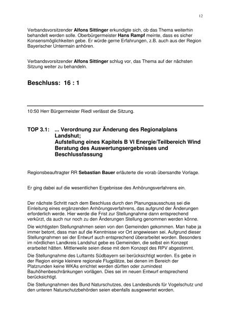 Niederschrift der Sitzung - Regionaler Planungsverband Landshut