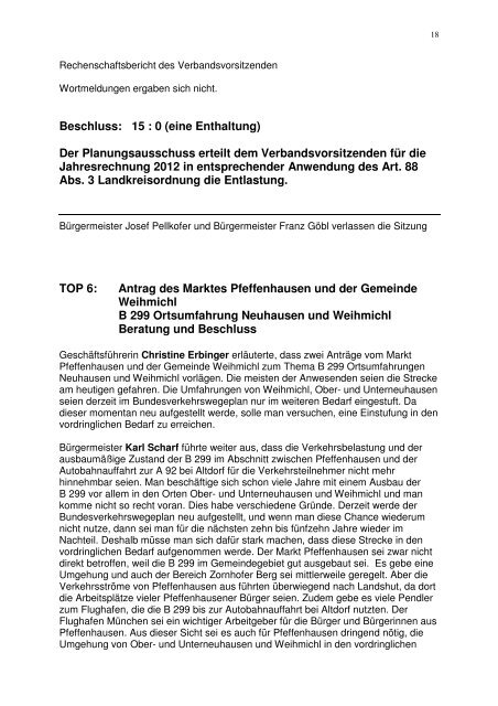 Niederschrift der Sitzung - Regionaler Planungsverband Landshut