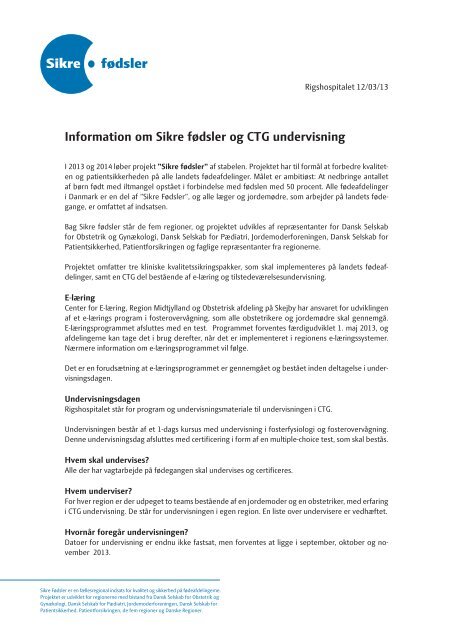 Information om Sikre fødsler og CTG undervisning