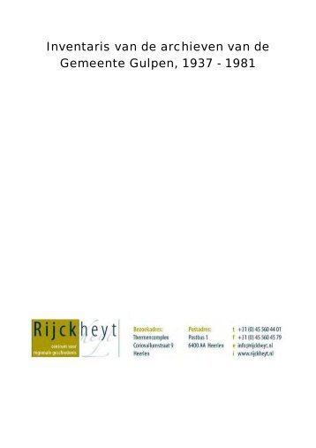 archieven van de gemeente Gulpen 1937-1981 - Rijckheyt