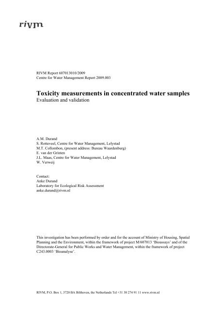 Toxicity measurements in concentrated water samples - Rivm