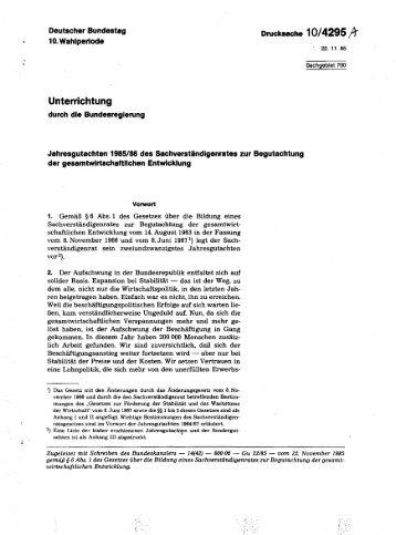 Jahresgutachten 1985/86 - Sachverständigenrat zur Begutachtung ...