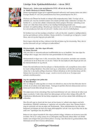 Lästips från Sjukhusbiblioteket - våren 2012