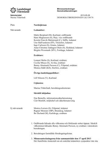 Demokratiberedningen 20130529 - Landstinget i Värmland