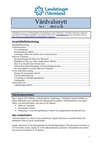 Vårdvalsnytt nr 1 (2012-11-28) - Landstinget i Värmland