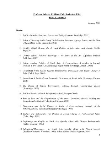 Professor Subrata K. Mitra complete list of publications