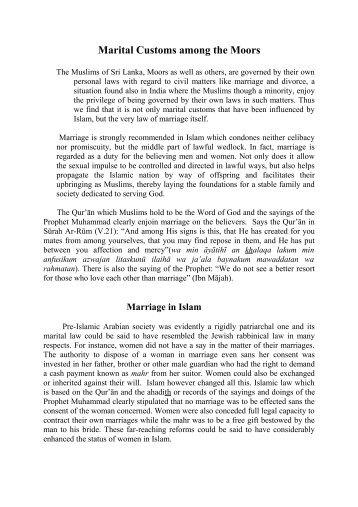 Marital Customs among the Moors - Sailan Muslim