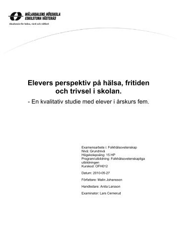 Elevers perspektiv på hälsa, fritiden och trivsel i skolan. En kvalitativ ...
