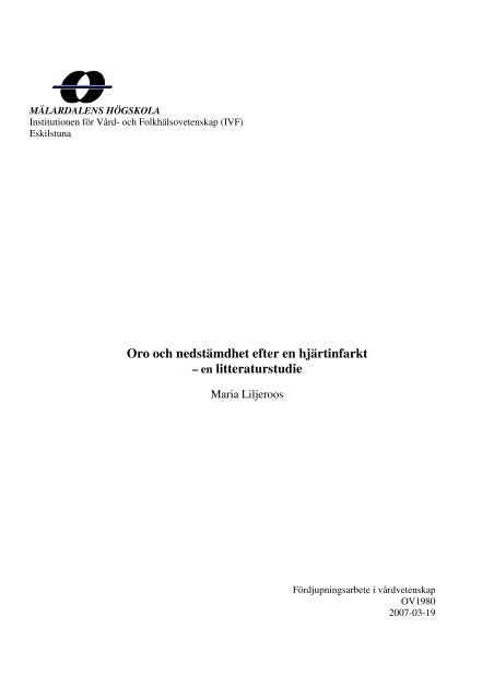 Oro och nedstämdhet efter en hjärtinfarkt – en litteraturstudie