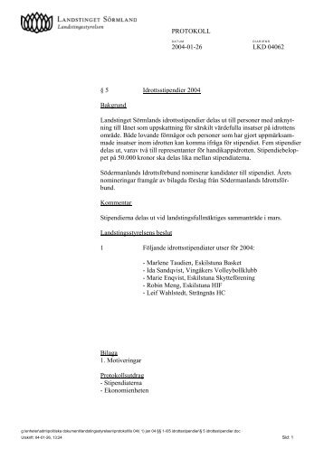 5 Idrottstipendier 2004 - Landstinget Sörmland