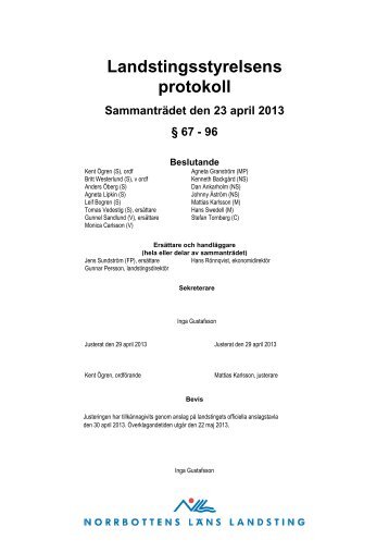 Landstingsstyrelsens protokoll - Norrbottens läns landsting