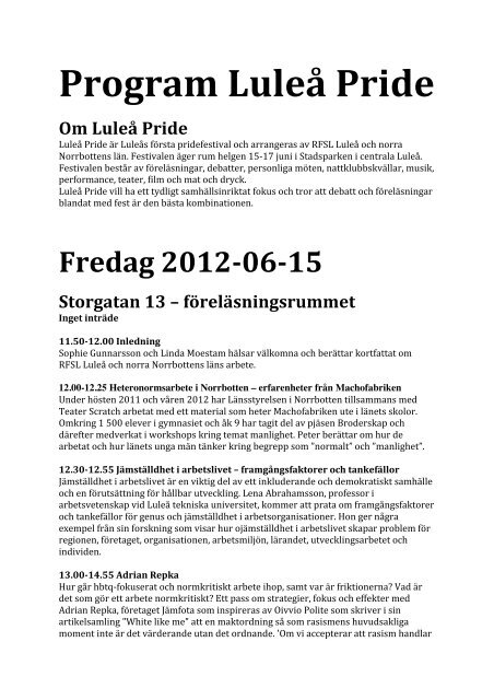 Program Luleå Pride - Norrbottens läns landsting