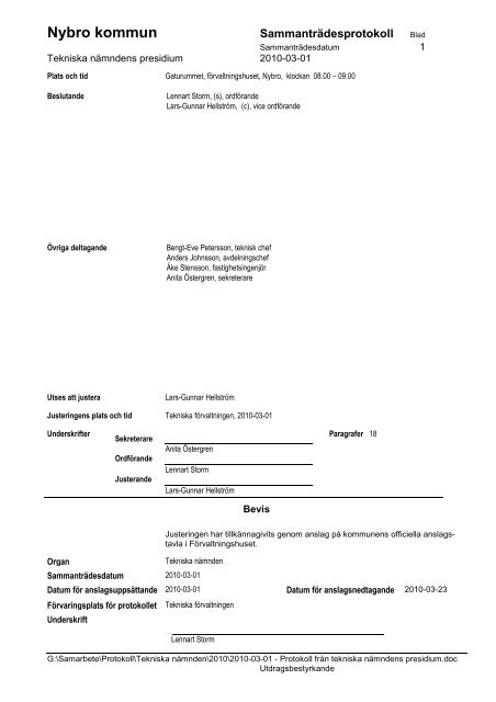 2010-03-01 - Protokoll från tekniska nämndens ... - Nybro kommun