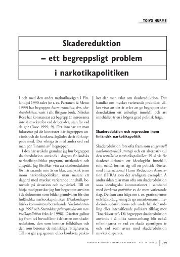 Skadereduktion – ett begreppsligt problem i narkotikapolitiken