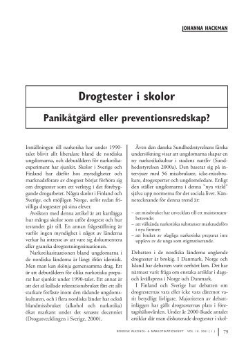 Drogtester i skolorna. Panikåtgärd eller preventionsredskap?