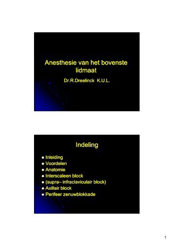 Specifieke technieken van regionale anesthesie van de bovenste ...