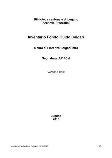 Inventario Fondo Guido Calgari