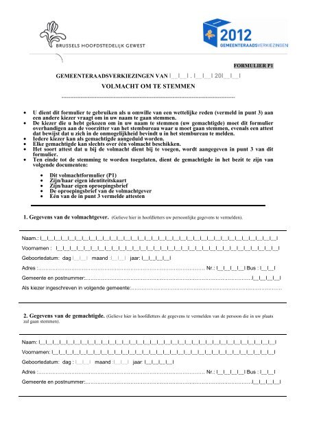 Volmacht formulier (pdf) - Schaerbeek