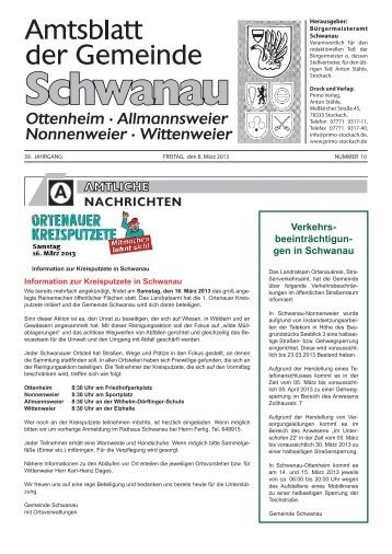 Verkehrs- beeinträchtigun- gen in Schwanau