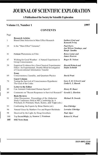 JOURNAL OF SCIENTIFIC EXPLORATION - Society for Scientific