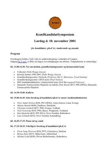 KemIKandidatSymposium Lørdag d. 10. november 2001