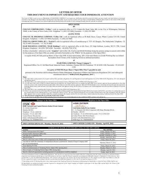 LETTER OF OFFER - Securities and Exchange Board of India