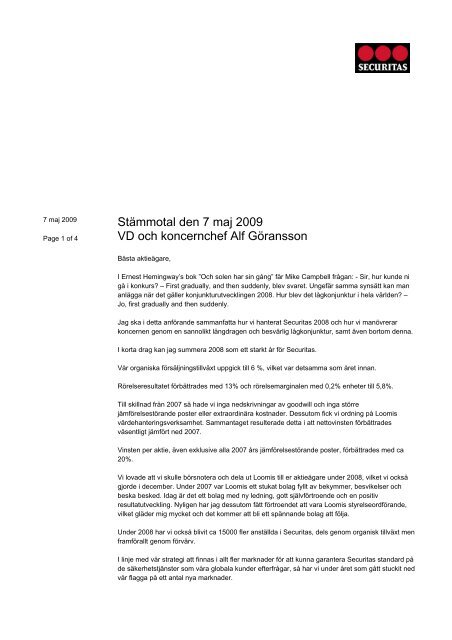 VD-tal årsstämma 2009.pdf - Securitas