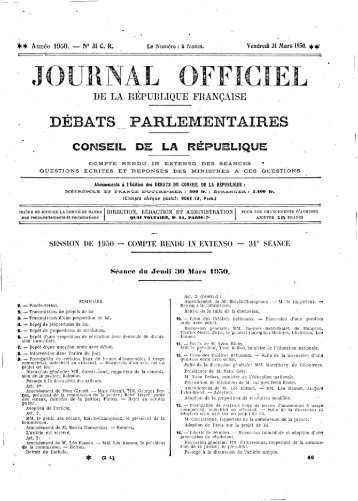 jeudi 30 mars 1950 - Sénat