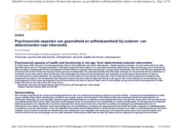 Psychosociale aspecten van gezondheid en zelfredzaamheid bij ...