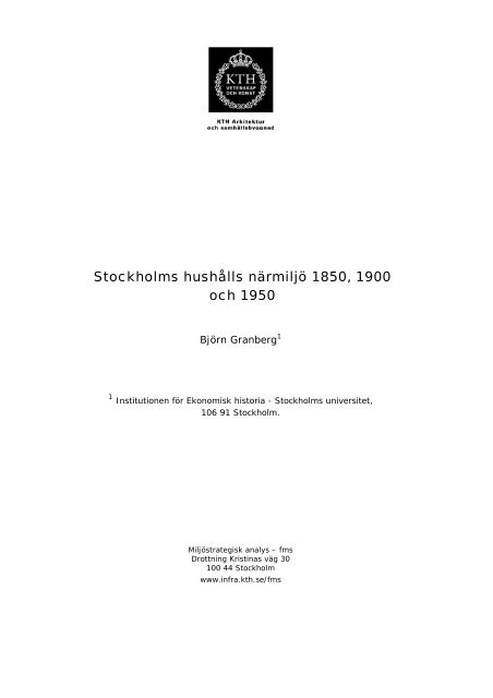 Stockholms hushålls närmiljö 1850, 1900 och 1950