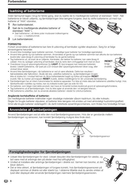 LC-52/65XS1E/TU-X1E Operation-Manual DK - Sharp